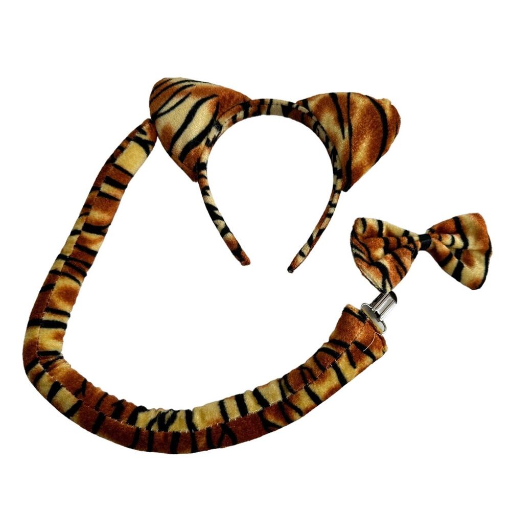 NWT Kids Adults Tiger Cat Ear Headband Tail Bowtie Costume Halloween Party